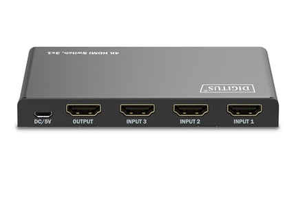 DIGITUS DS-55331 HDMI-lüliti 3x1 – 3 sisendit, 1 väljund – UHD 4K/60 Hz HDTV: 3840 x 2160p – HDCP 2.2 ja HDMI 2.0 – HDR, CEC, Deep Color, DTS, Dolby Digital, LPCM – teleri, monitori, PS5, PS4, Xboxi jaoks