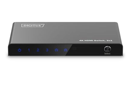 DIGITUS DS-55331 HDMI-lüliti 3x1 – 3 sisendit, 1 väljund – UHD 4K/60 Hz HDTV: 3840 x 2160p – HDCP 2.2 ja HDMI 2.0 – HDR, CEC, Deep Color, DTS, Dolby Digital, LPCM – teleri, monitori, PS5, PS4, Xboxi jaoks