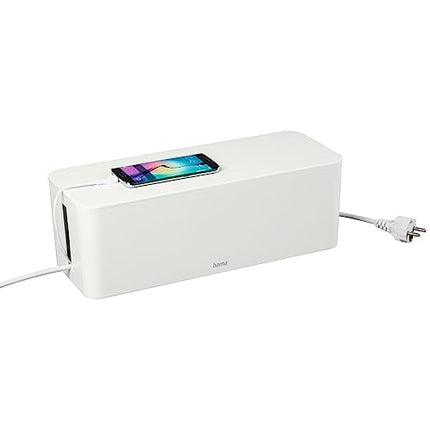 Hama "Maxi" cable box with lid and rubber feet (organizer to prevent cable clutter, storage box for hiding power strips, adapters and cables, protection from children and animals), white, 40 x 15.5 x 13.8 cm