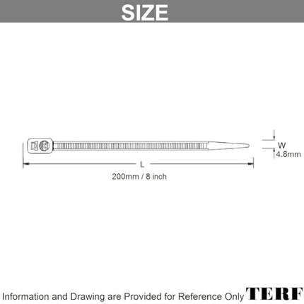 TERF® kahe otsaga kaablisidemed, 200 mm x 4,8 mm, vastupidav nailon, topeltlukk, turvaline ja isesulguv, aeda, koju, kontorisse, töökotta, lattu, isetegemiseks, valge, 50 tk pakendis