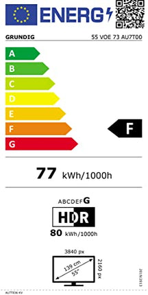 GRUNDIG 55 VOE 73 55-tolline (139 cm) LED-teler, Android 11 teler, 4K UHD, Dolby Digital, HDR10, Micro Dimming mootor, sisseehitatud Chromecast, Bluetooth, nutiteler, must