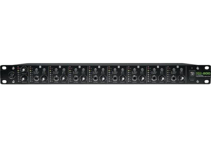 Mackie HM-800 8-kanaliline kõrvaklapivõimendi kahe stereo sisendiga, 2 kõrvaklapiväljundiga kanali kohta (kokku 16) ja aux-sisendiga kanali kohta
