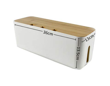 Kaablikarbi pistikupesa kaablikoguja hoiukarp kaabli haldamiseks laadimiskaabli jaoks, ABS-plastist ventilatsiooniga, puidust tekstuuriga korraldaja 36 x 13,5 x 13 cm (valge L)