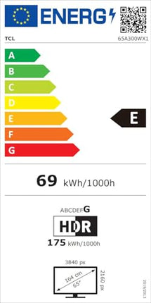 TCL NXTVISION A300W 65-tolline QLED PRO 4K Ultra HD teler, 4K HDR PRO, matt ekraan, Google TV toega nutiteler (Dolby Vision IQ ja Atmos, 144Hz Motion Clarity Pro)