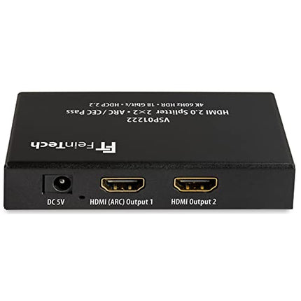 FeinTech VSP01222 HDMI 2.0 jaotur 2 sisendit 2 väljundit skaleerija ARC läbilaskevõime AV-vastuvõtjale 4K 60Hz HDR