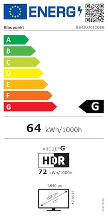 Blaupunkt BS43U3012OEB Smart TV 108 cm (43 tolli) 4K UHD teler (Miracast, kolmekordne tuuner, HDMI) [Modeliaasta 2020]