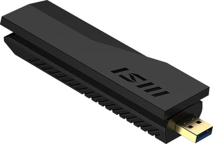 MSI BE6500 WiFi 7 USB Adapter - Wi-Fi up to 2880 Mbps (6 GHz) + 2880 Mbps (5 GHz) + 688 Mbps (2.4 GHz), MU-MIMO, adjustable antenna - Wired mount included