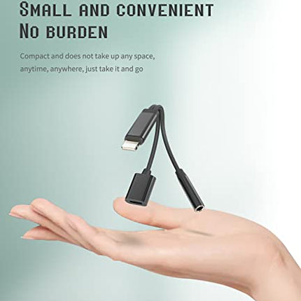iPhone AUX Adapter for Headphone Jack, Dongle (2-in-1), Charging Cable, Lightning to 3.5mm Splitter Cable, Apple MFi Certified Audio Earbud, Music Charging Converter for 14 13 12 11 Pro Max Mini 7 8