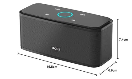 DOSS SoundBox Bluetooth Speaker, Bluetooth 5.0 Music Box, Full-Range Driver, 20H Playtime, Touch Control, IPX5 Waterproof, Bluetooth Speakers for Mobile, Home, Garden, Travel - Black