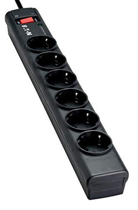 Eaton PS6D kaitseriba 6 DIN - pikendusjuhe ülepingekaitsega (6-suunaline Schuko pistikupesa, lülitatav) - must UUS, 4
