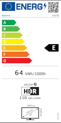 Hisense 55U7Q 55-tolline 4K ULED Mini LED nutiteler Hi-View tehisintellektiga, 144Hz mängurežiim Pro, FreeSync Premium, sisseehitatud subwoofer, Dolby Vision IQ Atmos, Airplay ja hääljuhtimine [2025]