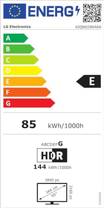 LG 65QNED86A6A televiisor 65-tolline (165 cm) 4K QNED evo AI-teler (α8 Gen2 4K AI protsessor, webOS 25, 120 Hz (VRR kuni 144 Hz)) [mudeliaasta 2025]