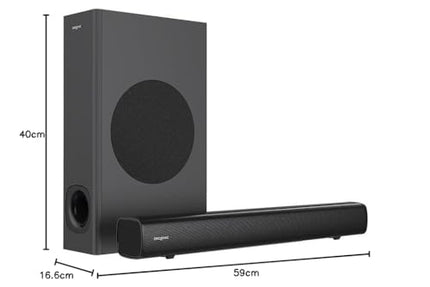 CREATIVE Stage 2.1 kanaliga heliriba subwooferiga teleri, arvuti ja ülilaiekraanide jaoks, Bluetooth/optiline sisend/TV ARC/AUX sisend, kaugjuhtimispult ja seinakinnituskomplekt, must