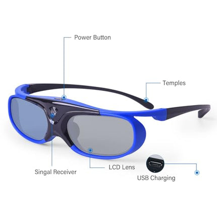 Cocari 3D-prillid, aktiivse katikuga 3D DLP-Link laetavad 3D-prillid Aceri, ViewSonici, BenQ, Optoma, Philipsi, Panasonicu, Viviteki, Delli, Jmgo, Cocari Cocari 3D-projektoritele, sinised, 2 tk pakis