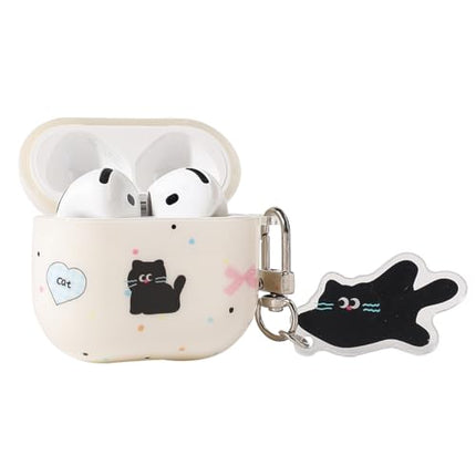 Folaxshoo Compatible with AirPods 4 Generation Cute Cartoon Funny Case Cover with Cleaner Kit (Black Cat)