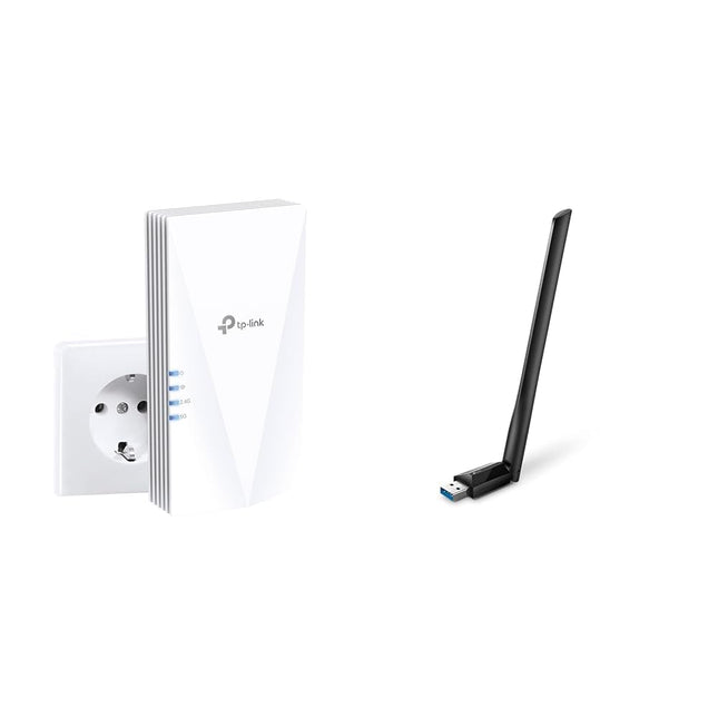 TP-Link RE500X WiFi 6 WLAN Amplifier Repeater AX1500 (Dual Band 1200MBit/s 5GHz &amp; Archer T3U Plus AC1300 High Gain USB WLAN Stick Adapter with Antennas