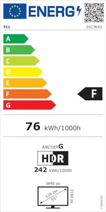 TCL 55C7K 55-tolline QD-Mini LED-teler, 4K HDR Premium 2600, nutikas Google TV 144Hz Motion Clarity Pro tehnoloogiaga (Dolby Vision IQ ja Atmos, CrystGlow HVA paneel, Bang &amp; Olufseni heli, Game Master)
