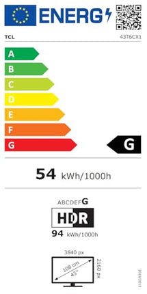 TCL 43T6C 43-tolline QLED 4K HDR-teler, nutikas Fire-teler Dolby Visioni ja Atmose, HDR10+, hääljuhtimise ja funktsiooniga „Küsi Alexalt“