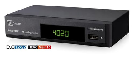 Tele System TS4020 dekooder kahe DVB-T/T2 ja DVB-S/S2 HEVC HD HDR10 HLG tuuneriga, juurdepääs tasuta eetrisse, maapealsele televisioonile ja satelliittelevisioonile ning raadiole. USB-meediapleier muusika ja fotode jaoks.