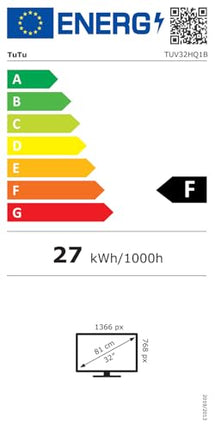 TuTu TUV32HQ1B 32-tolline nutiteler, 80 cm LED HD-teler WiFi-ga, App Store, kolmekordne tuuner (DVB-T/T2, DVB-C, DVB-S/S2), HDMI, USB