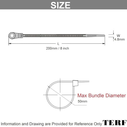 TERF® kruvitavad kaablisidemed, 200 mm x 4,8 mm, vastupidav nailon, turvaline isesulguv mehhanism, plastkaablisidemed koju, kontorisse, aeda, garaaži, lattu, töökotta