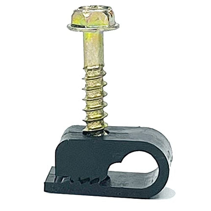 Punch (TM) Flex Single Coaxial Cable Clips Cat6 Electrical Wire Cable Clip 1/4 inch (6 mm) Screw Clip and Lock Black (100 pieces per bag)