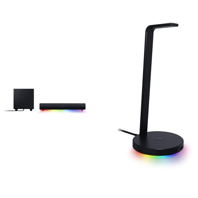 Razer Leviathan V2 - arvutimängude heliriba must ja baasjaam V2 Chroma - peakomplekti alus USB-jaoturi ja RGB-valgustusega (USB-jaotur 7.1 ruumilise heliga) must