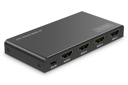DIGITUS DS-55331 HDMI-lüliti 3x1 – 3 sisendit, 1 väljund – UHD 4K/60 Hz HDTV: 3840 x 2160p – HDCP 2.2 ja HDMI 2.0 – HDR, CEC, Deep Color, DTS, Dolby Digital, LPCM – teleri, monitori, PS5, PS4, Xboxi jaoks