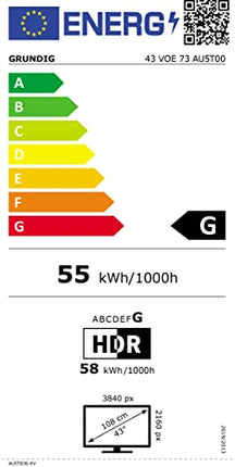 GRUNDIG 43 VOE 73 43-tolline (108 cm) LED-teler, Android 9 teler, 4K UHD, Dolby Digital, HDR10, Micro Dimming mootor, sisseehitatud Chromecast, Bluetooth, nutiteler, must