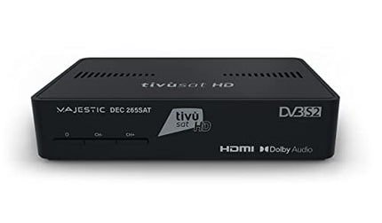 Majestic DEC 265 SAT satelliitvastuvõtja, toetab HEVC Main 10, programmeeritavat kaugjuhtimispulti, HD Smartcardi ja USB-sisendit