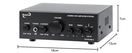 Dynavox CS-PA1 MK II mini-stereovõimendi, bassi ja kõrgete helide reguleerimine, 3,5 mm kõrvaklapipesa, must