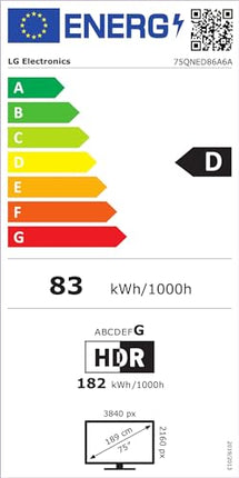 LG 75QNED86A6A 75-tolline (190 cm) 4K QNED evo tehisintellektiga teler (α8 Gen2 4K tehisintellektiga protsessor, webOS 25, 120 Hz (VRR kuni 144 Hz)) [mudeliaasta 2025]