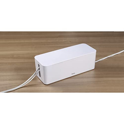 Hama "Maxi" cable box with lid and rubber feet (organizer to prevent cable clutter, storage box for hiding power strips, adapters and cables, protection from children and animals), white, 40 x 15.5 x 13.8 cm