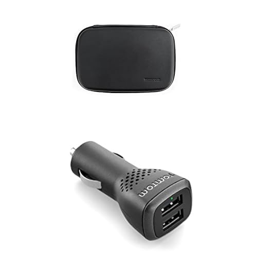 TomTom Premium nahkümbris GO Discoverile ja Expertile, 17,8 cm (7 tolli), must, 18 cm ja kahe USB-ga auto kiirlaadija, 2,4 A pordi kohta
