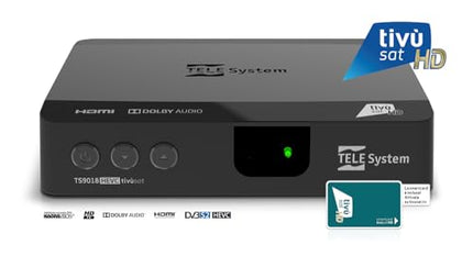 Tele System TS9018HEVC Tivùsat HD Classic satelliitdekooder: juurdepääs enam kui 70 tasuta HD-kanalile, Serie A DAZN Zone'is, automaatsed kanalite värskendused - kiipkaart on kaasas