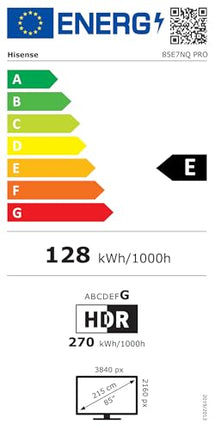 Hisense 85E7NQ Pro 215 cm (85-tolline) televiisor, 4K UHD, QLED, nutiteler, Total HDR, Dolby Vision IQ Atmos, 144Hz (VRR), HDMI 2.1, mängurežiim PRO, kolmekordne tuuner, sisseehitatud Alexa, tumehall, [2024]