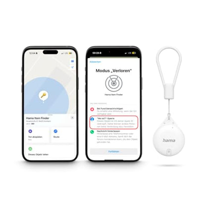 Hama võtmeotsija Apple Find My rakendusele, 4 tk. (võtmeotsija Bluetoothiga, alarm, mobiiltelefoni võtmeotsija võtmete, rahakoti, pagasi, lemmikloomade, iOS-i, iPhone'i, iPodi, iPadi, vahetatava nööppatarei jaoks) valge