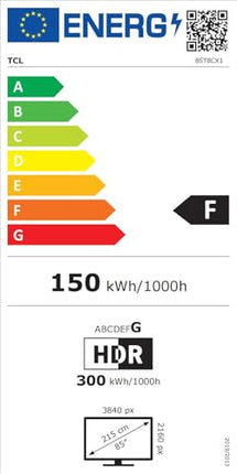 TCL 85T8C 85-tolline QLED 4K HDR Ultra HD teler, nutiteler Google TV-ga (Dolby Vision ja Atmos, 144Hz Motion Clarity Pro, FreeSync, Onkyo 2.1 heli, hääljuhtimine)