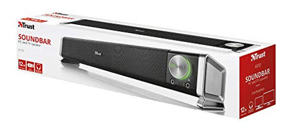 Trust Asto Soundbar 12 W peak power (6 W RMS), PC speaker, USB operation, 3.5 mm AUX connection, stereo sound system, computer speakers for PC, laptop, monitor, TV, music, audio - Black
