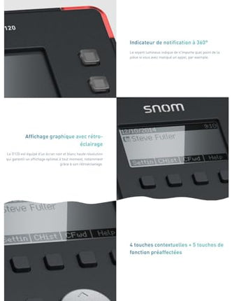 Snom D120 IP-telefon, SIP-lauatelefon, 2 SIP-identiteeti, PoE, graafiline taustvalgustusega ekraan, 360° teavitusindikaator, 5 eelmääratud funktsiooniklahvi, must, 00004361
