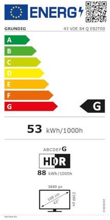 Grundig 43 VOE 84 Q 43-tolline (108 cm) QLED-teler, VPI 1800, Google TV, 4K UHD, Dolby Vision, HDR10+, filmipildi täiustamine, sisseehitatud Chromecast, Bluetooth, nutiteler, must