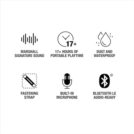 Marshall Willen II Wireless Bluetooth Speaker with 17+ Hours of Playtime and IP67 Waterproof Rating – Black and Brass