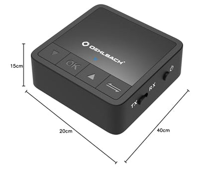 Oehlbach BTR Innovation 5.2 - Bluetooth saatja ja vastuvõtja (saatja/vastuvõtja) aptX-kvaliteediga, OLED-ekraan, 20-tunnine aku tööiga, 10 m ulatus, must