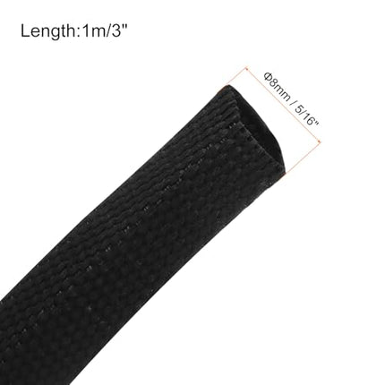 sourcing map Braided Cable Sleeves, Heat Shrinkable Fabric Sleeving, 5/16 inch, 0.9 m, Black, 2:1 Ratio, Heat Shrink Tubing, Cable Protector for Wire Harness Cable, Network Cable Protector
