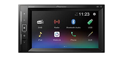 Pioneer DMH-A240DABAN, 2-DIN multimeediapleier, lühike paigaldussügavus, 6,2-tolline ClearType puuteekraan, nutitelefoni ühenduvus, DAB/DAB+ digitaalraadio, Bluetooth, 13-ribaline graafiline ekvalaiser, DAB-antenniga