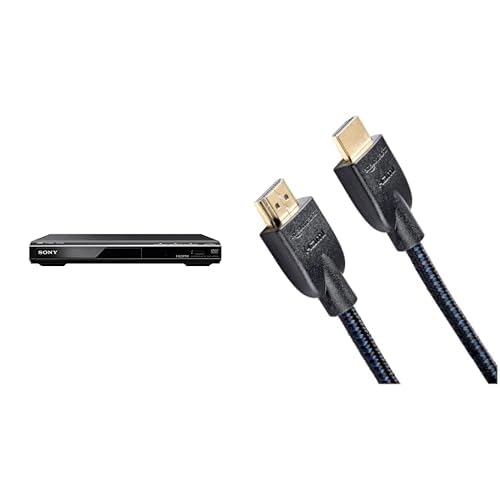 Sony DVP-SR760H DVD-mängija/CD-mängija (HDMI, 1080p ülesskaleerimine, USB-sisend, Xvid-taasesitus, Dolby Digital) must ja Amazon Basics - punutud HDMI-kaabel, 1,8 m