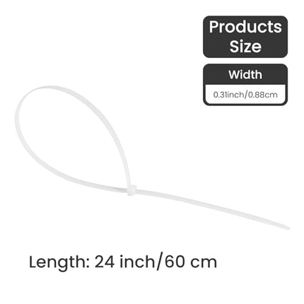 150 tk 61 cm kaablisidemeid, 600 mm vastupidavad eriti pikad tugevad kaablisidemed, 79,4 kg, õues kasutamiseks mõeldud nailon, töötemperatuur: -15 °C kuni 80 °C, valged