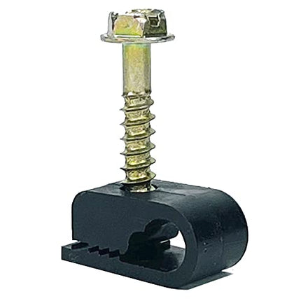 Punch (TM) Flex Single Coaxial Cable Clips Cat6 Electrical Wire Cable Clip 1/4 inch (6 mm) Screw Clip and Lock Black (100 pieces per bag)