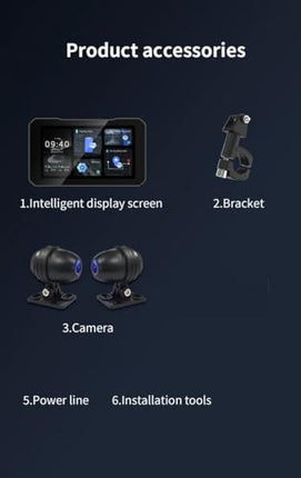 Pancarmate GPS Moto 5-tolline (12,7 cm) HD puutetundlik ekraan, veekindel IP68 – ühildub Apple CarPlay, Android Auto, Huawei HiCariga – esi- ja tagakaamerad 150° – universaalne kinnitus – integreeritud