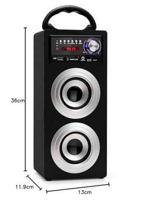 Beatfoxx Beachside BS-20BTS Portable Bluetooth Speaker - Portable battery-powered speaker with USB and SD ports - FM radio, AUX input, carrying handle, and remote control - Silver